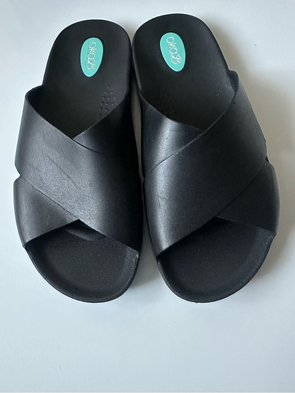 OKA b. Black Crossband Slide Sandals for Women Size 8.5-9.5